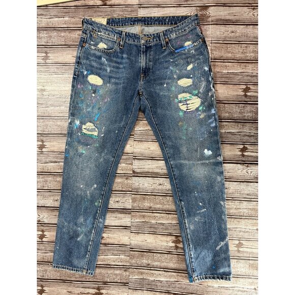 Polo Ralph Lauren Astor Slim Boyfriend Splatter Jeans Sz 28 wash jillian painted